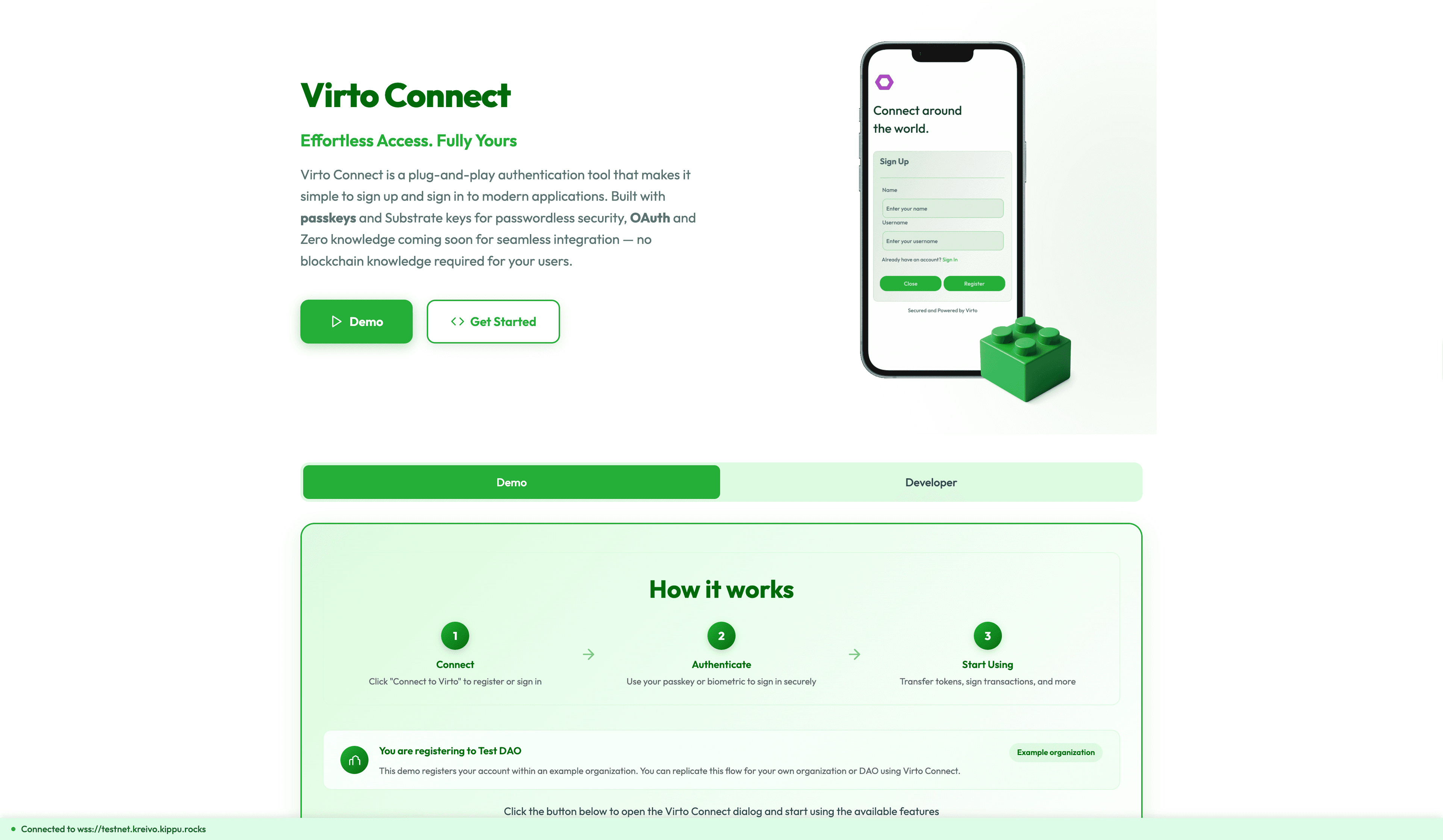 Virto Connect Demo Screenshot
